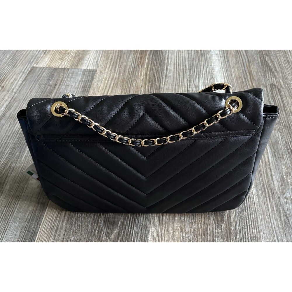 Valentino Orlandi V Quilted Black Italian Vegan Leather Crossbody Bag NWT - Picture 7 of 7